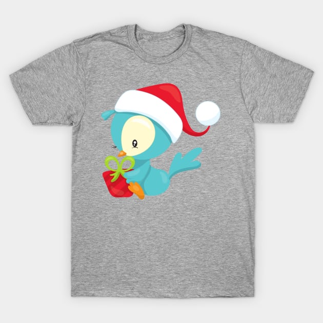 Christmas Bird, Cute Bird, Santa Hat, Gift, Xmas T-Shirt by Jelena Dunčević